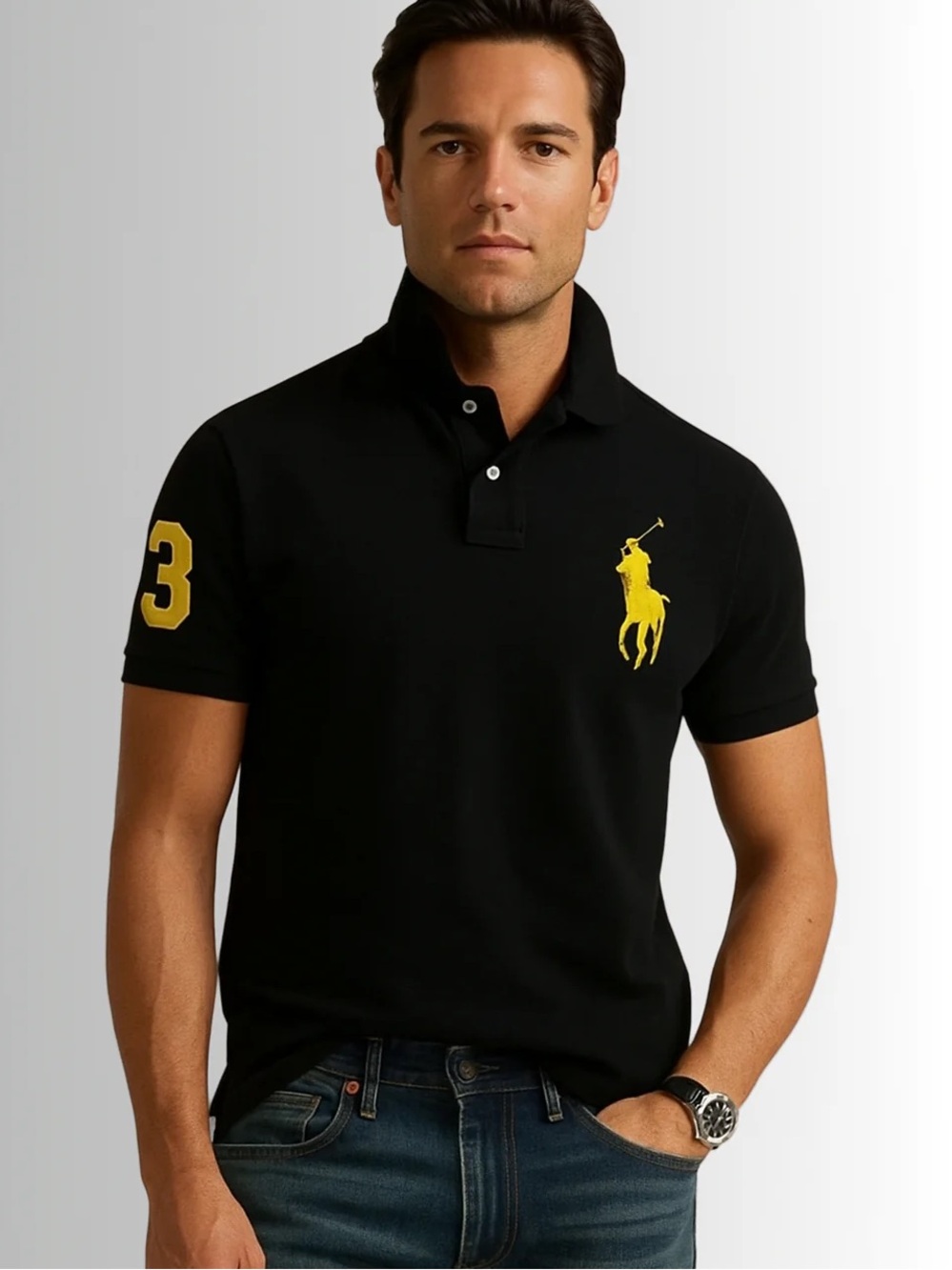 Polo Ralph Lauren Big Pony “3” Short Sleeve Polo Shirt Black Yellow size XXLarge